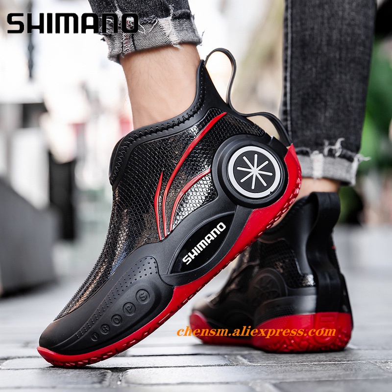 Shimano 男士橡膠鞋新款時尚腳踝雨鞋防水套鞋老公釣魚工作安全鞋滑板鞋