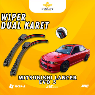 MITSUBISHI 2 PCS雙橡膠雨刷三菱Lancer Evo 3雙刀片無框雙橡膠模型無鐵架汽車玻璃