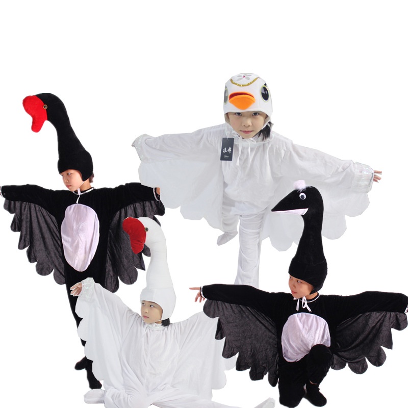 有貨~兒童卡通動物鶴表演服裝黑白天鵝造型成人親子舞台舞蹈表演服裝
