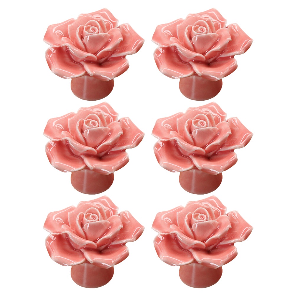 批發價 6 件玫瑰形陶瓷櫥櫃櫥櫃抽屜門把手拉手