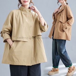 復古風衣女款2023新款秋季韓版休閒立領中長款高階感休閒寬鬆外套 大尺碼外套