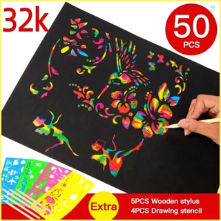 Rainbow Magic Scratch Paper Art Crafts Kit - 50 PCS Black Sc