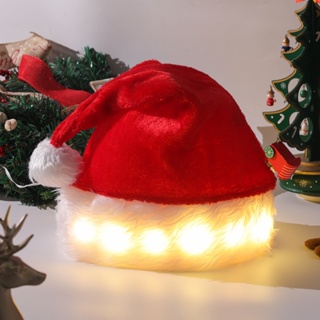 跨境新款耶誕節裝飾 長毛絨發光led耶誕帽 耶誕老人帽 耶誕用品