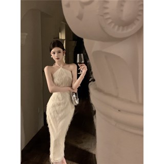 【❤️臺灣現貨❤️】掛脖連衣裙女 夏秋季 流蘇小眾性感洋裝 尾牙洋裝 晚會洋裝 生日派對禮裙 修身長裙