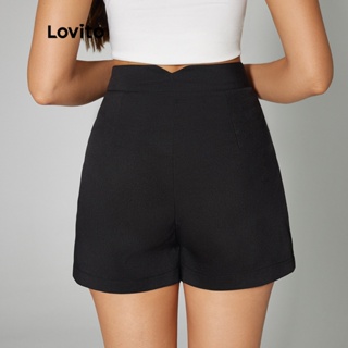 Lovito 女士休閒素色基本款短褲 LBA05053 (黑色)