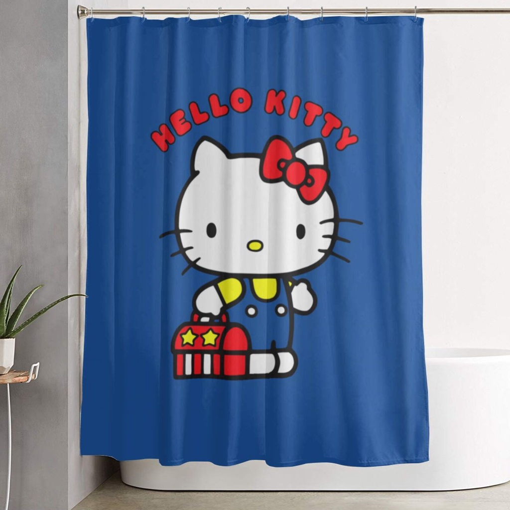 三麗鷗 Sanrio Hello Kitty 浴簾酒店奢華品質,標準尺寸 60" x 72",浴室織物浴簾,防水和可機洗
