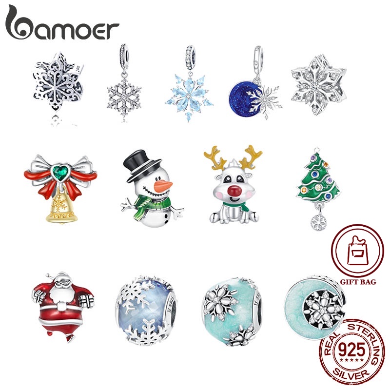 Bamoer Charms 925 銀聖誕雪系列珠子 DIY 手鍊項鍊