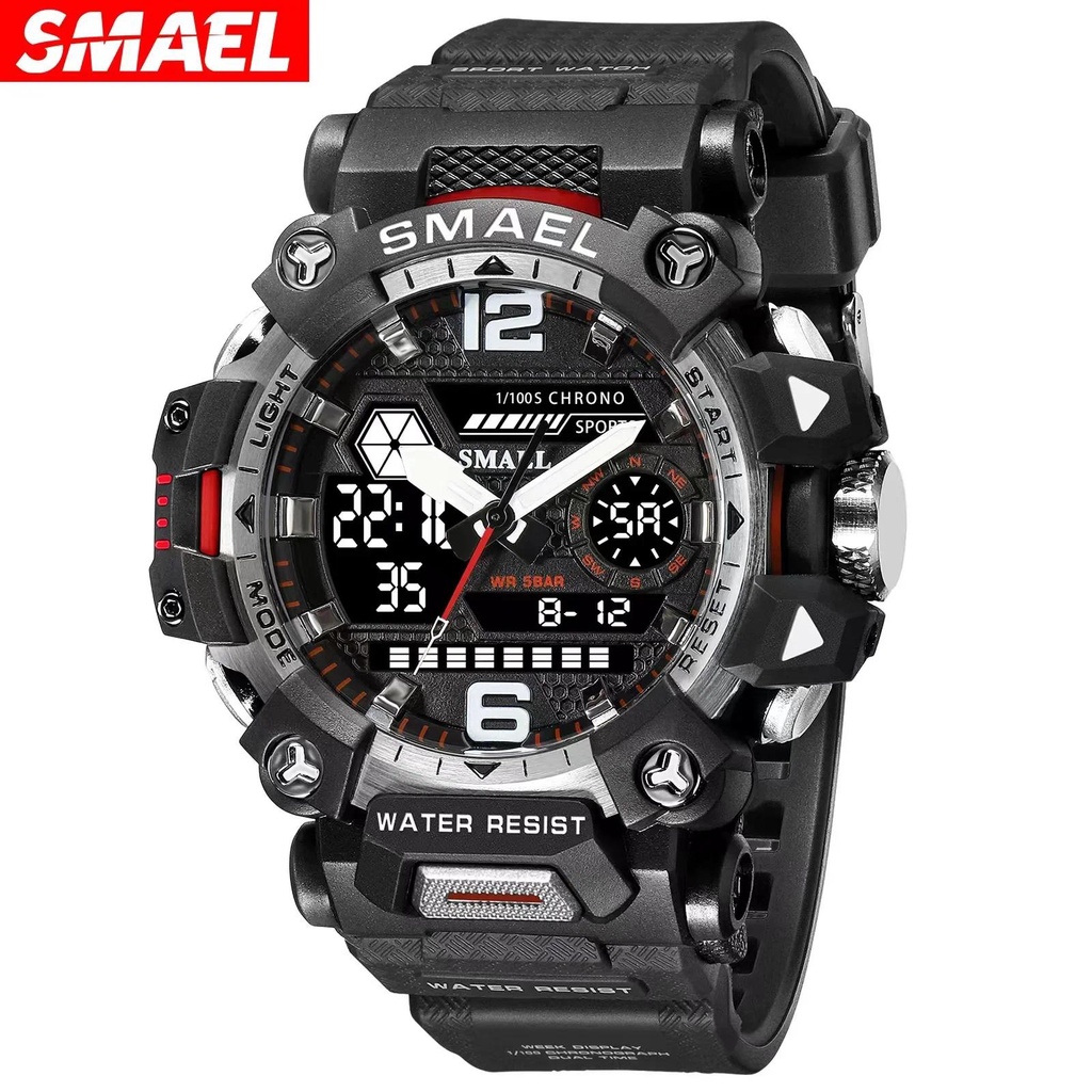 Smael 8072 50m 防水運動手錶軍事男士運動手錶數字雙顯示手錶石英 Led 數字男士手錶