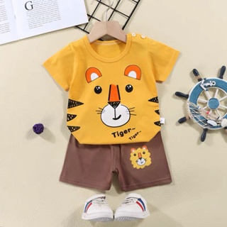 寶寶夏季男童套裝卡通老虎短袖上衣配短褲寶寶套裝1-3歲