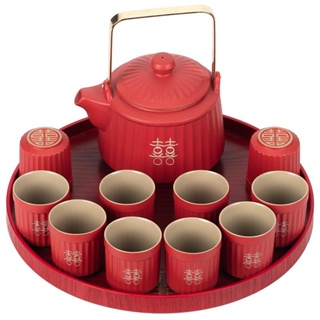 ‹敬茶杯›現貨 結婚紅色茶具套裝家用一壺十杯閨蜜訂婚禮物茶壺 敬 茶杯 高檔伴手禮