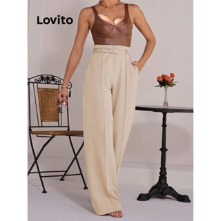 Lovito 女式優雅素色結構線條長褲 LBL07061