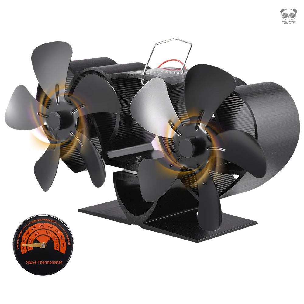 雙頭壁爐風扇 10葉片熱動力壁爐風扇 自動調速 操作安靜 易安裝 黑色