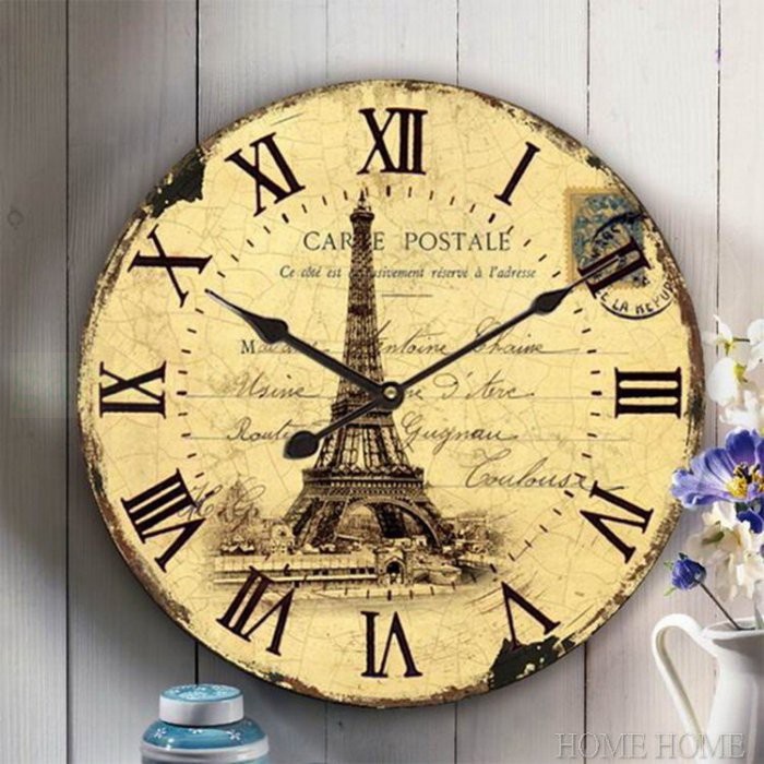 [HOME] 大時鐘 圓形時鐘 歐洲法式巴黎鐵塔 民宿居家客廳餐廳臥室店面服飾店面 牆面牆上佈置裝飾