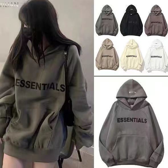 fog複線長袖帽T情侶帽t ESSENTIALS高街寬鬆連帽刷毛大學T男女oversize情侶帽t壓膠立體字母大學T帽T