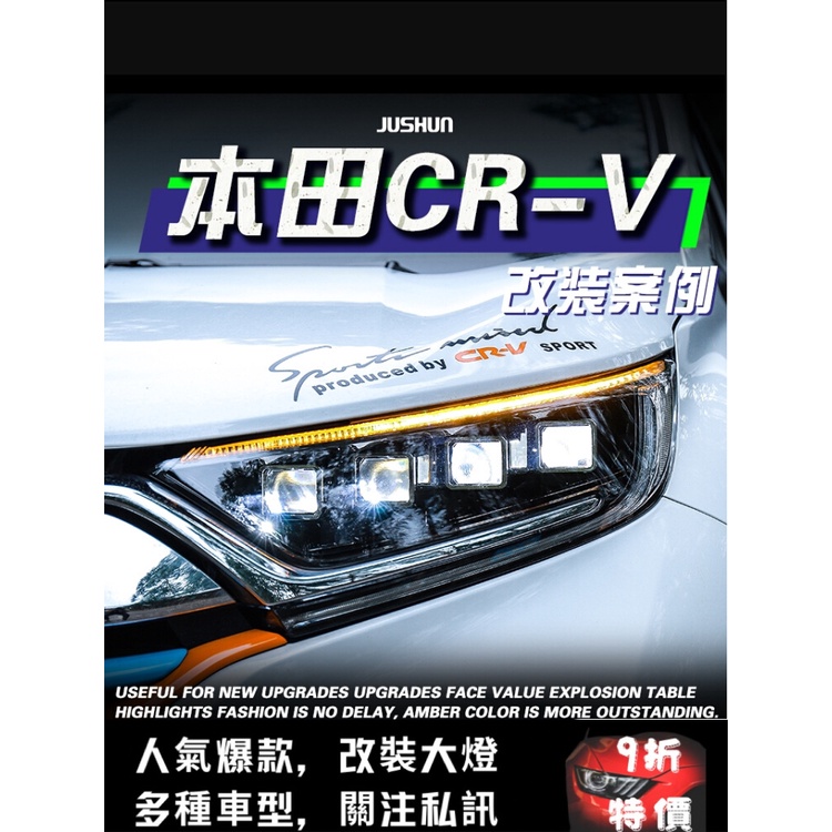 適用於本田 HONDA CRV大燈總成改裝17-21款全LED透鏡光導日行燈流光轉向 CRV車燈