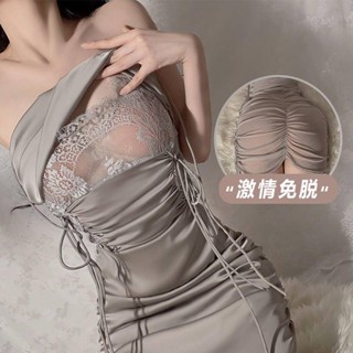 【Sexy Village 性感莊園】情趣內衣法式性感純欲抽繩睡衣顯瘦緊身蕾絲吊帶睡裙制服免脫可掀開激情套裝