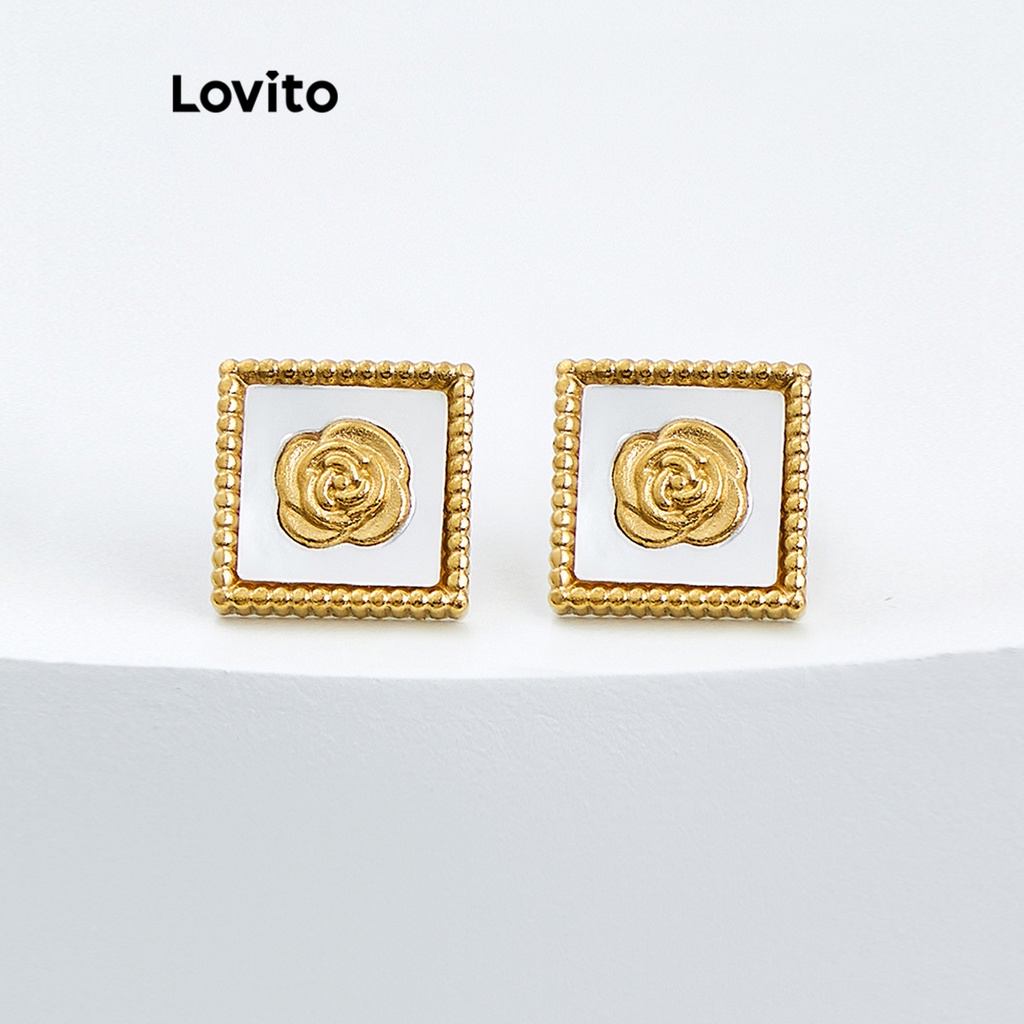Lovito 休閒花卉防過敏 18K 金女耳環 L66AD002 (金色)