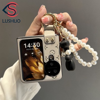 Lushuo OPPO Find n3 N2 Flip 豪華皮革後蓋手機殼帶環形支架和手鍊和吊墜,適用於 findn2