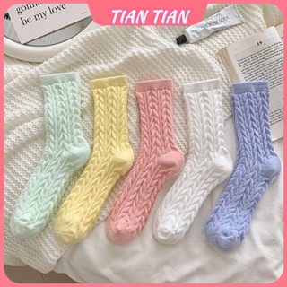 甜甜優品 T304 韓國東大門女中筒襪 毛絨 保暖 加厚 多巴胺色麻花襪 素色月子襪 珊瑚絨地板襪 睡眠襪