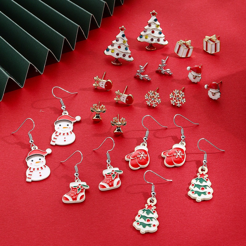 SH&amp;AO歐美耶誕節耳環 耶誕耳環套裝鑲鑽雪花鈴鐺耶誕耳飾 跨境耶誕耳環