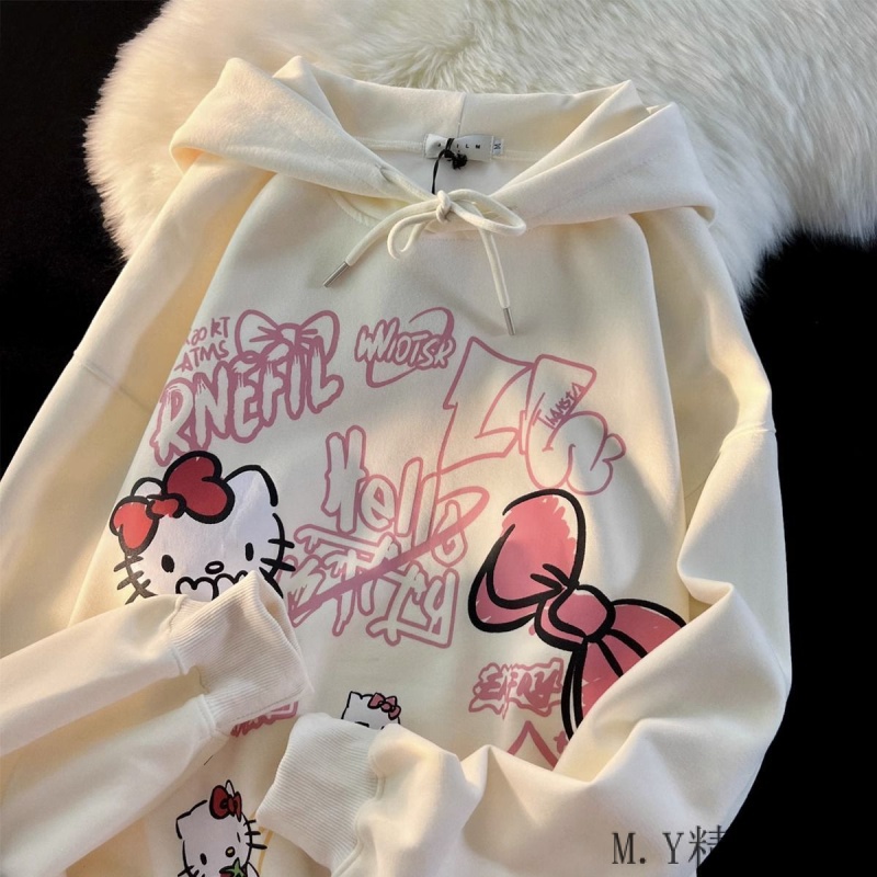 無敵好看 美式復古連帽大學T 凱蒂貓印花連帽大學T女 HelloKitty kt貓 oversize 大學踢 帽t 寬鬆