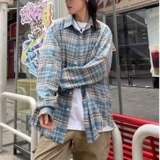 流行款式韓版時尚男士長袖襯衫大口袋超大中性格子襯衫
