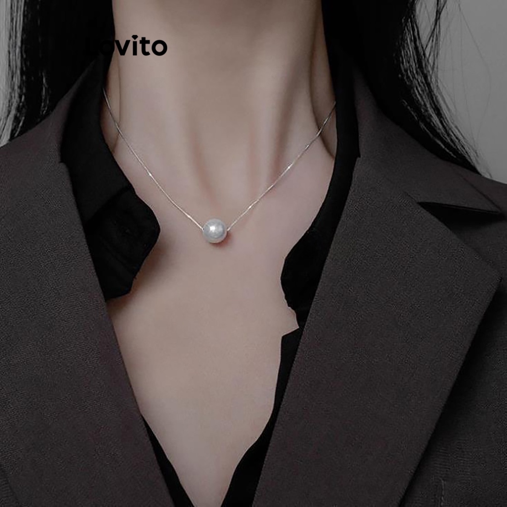 Lovito 女士休閒素色珍珠項鍊 LFA05205 (白色)
