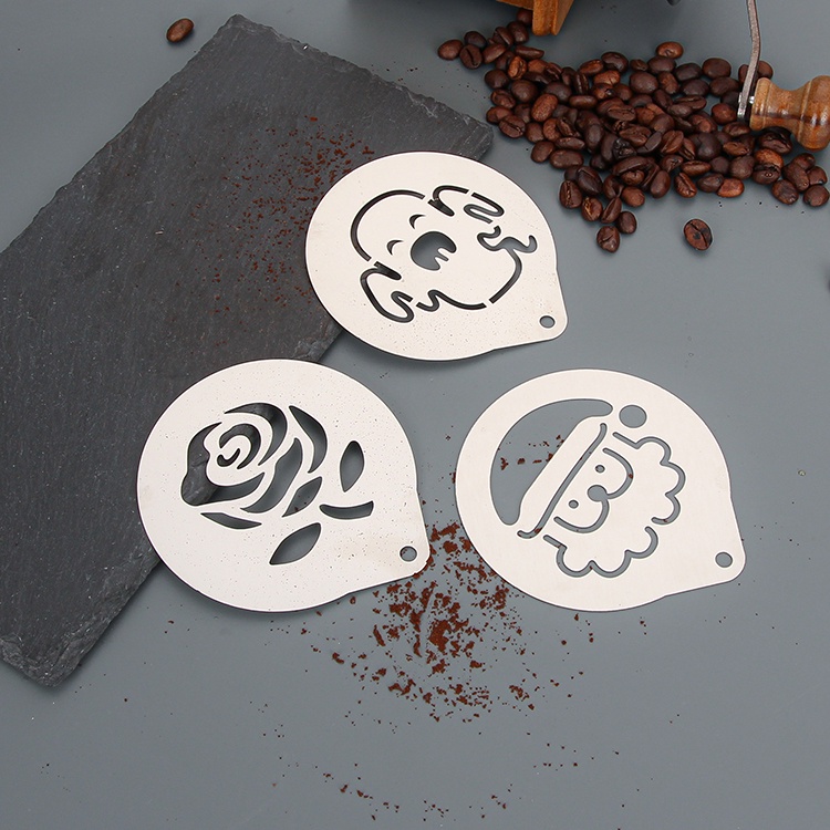 客製化 咖啡拉花模具 304不鏽鋼 烘焙模具 鏤空logo 圖案訂製 印花膜 糖粉篩噴花模 花式咖啡蛋糕布丁撒粉套裝