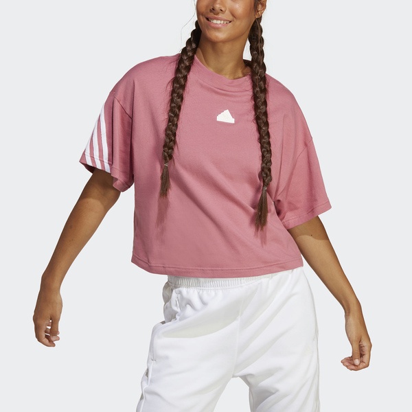 Adidas W FI 3S Tee IB8519 女 短袖 上衣 短版 T恤 運動 休閒 時尚 簡約 棉質 粉 白