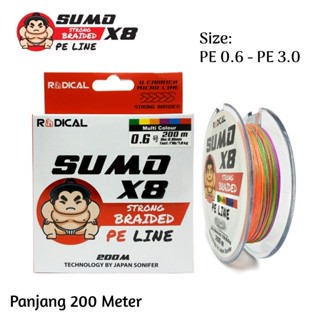Pe Line Radical Sumo X8 X12釣魚線200米長300米多色深綠色或超強釣魚線強力編織防纏結質量包