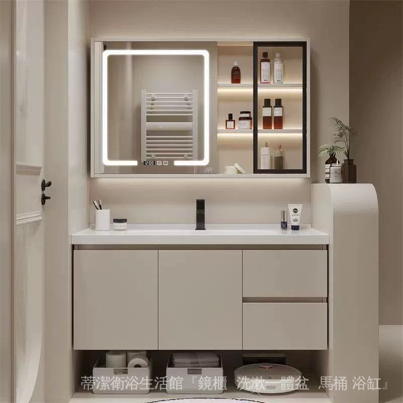新款#訂製陶瓷一件式盆浴室櫃78/88公分98cm108/118智能鏡櫃洗手盆櫃組合 S65D