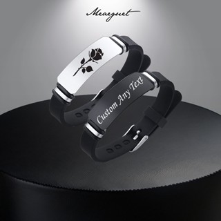 Meaeguet 男士定製名稱手鍊不銹鋼黑色矽膠手鍊可調節個性化