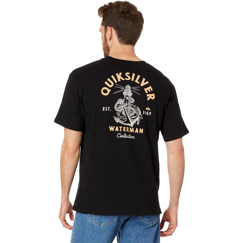 男士棉質 T 恤 Quiksilver Anchors Away 短袖 T 恤黑色 LG 4XL, 5XL, 6XL