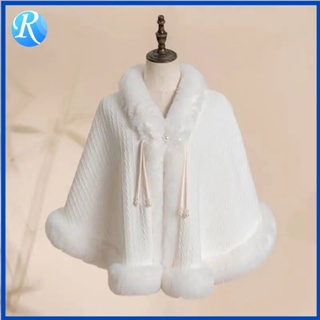 冬季保暖中式可愛洛麗塔女式斗篷大衣休閒寬鬆純白大衣