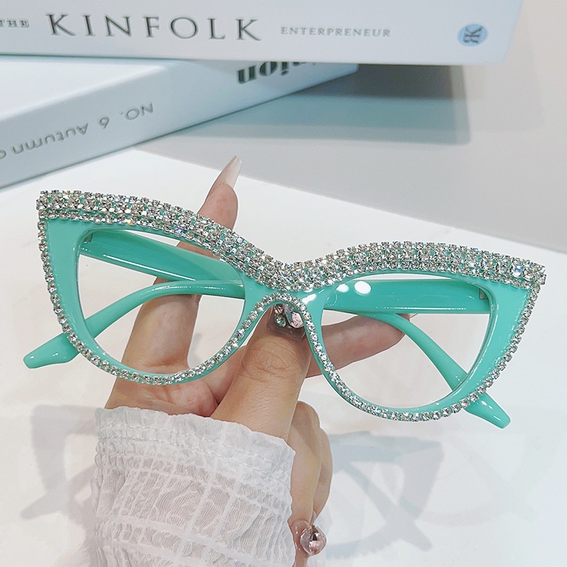 復古奢華鑽石貓眼眼鏡框女士時尚潮流水晶性感眼鏡