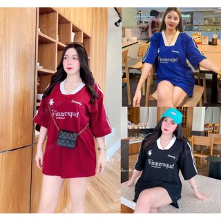 國潮美式復古球衣V領短袖T恤男女oversize寬鬆上衣