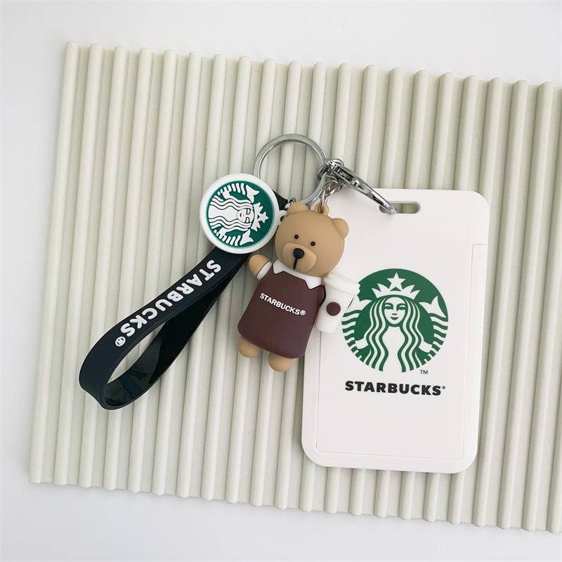 STARBUCKS 星巴克卡夾可用於公交卡公寓門禁卡餐卡身份證電梯卡等帶掛繩小熊挂件