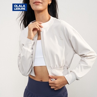 OLALA 新款秋冬戶外休閒瑜伽短版加厚運動外套女上衣跑步高彈收腰健身服