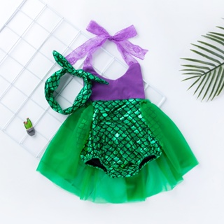 寶寶夏裝女童美人魚蕾絲吊帶洋裝0-3歲鏤空肚兜童裝