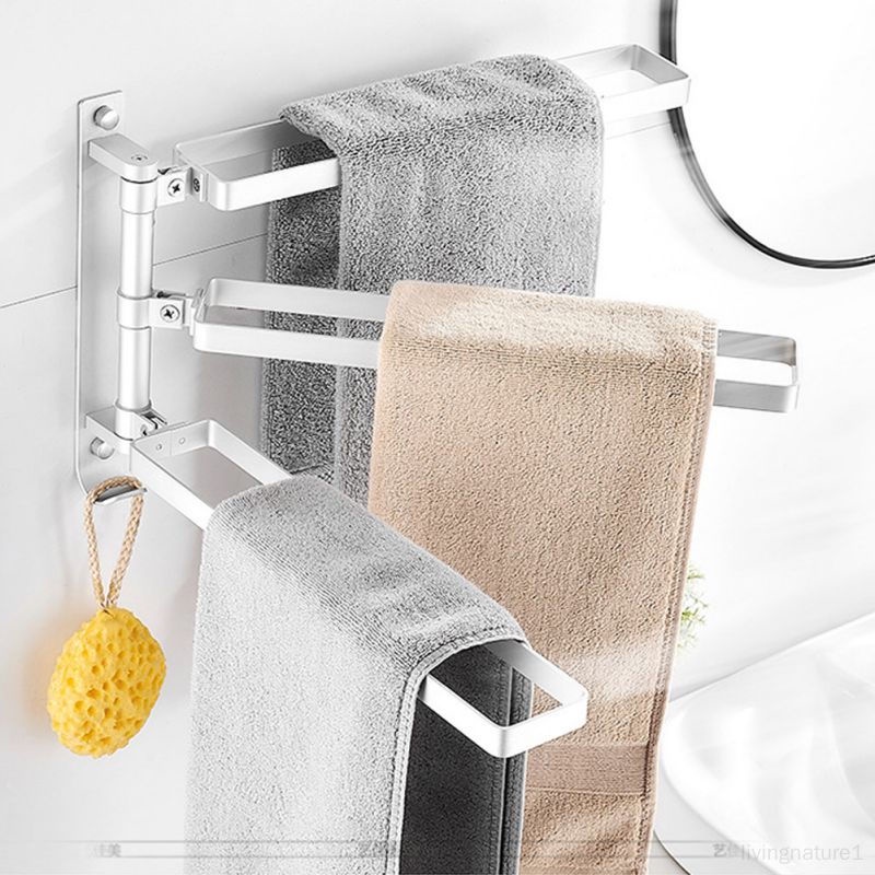 免打孔旋轉毛巾架子 衛生間置物架 壁掛式浴室毛巾杆 多功能廚房掛杆