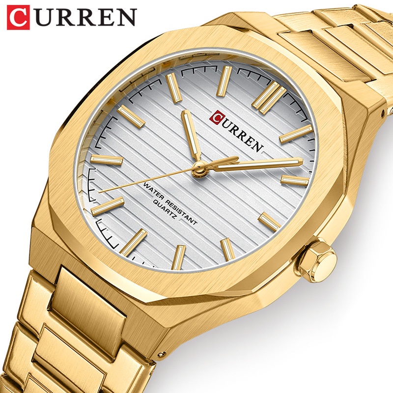 CURREN 2024新款8456男士腕錶  時尚簡約休閒商務三針不鏽鋼帶手錶男