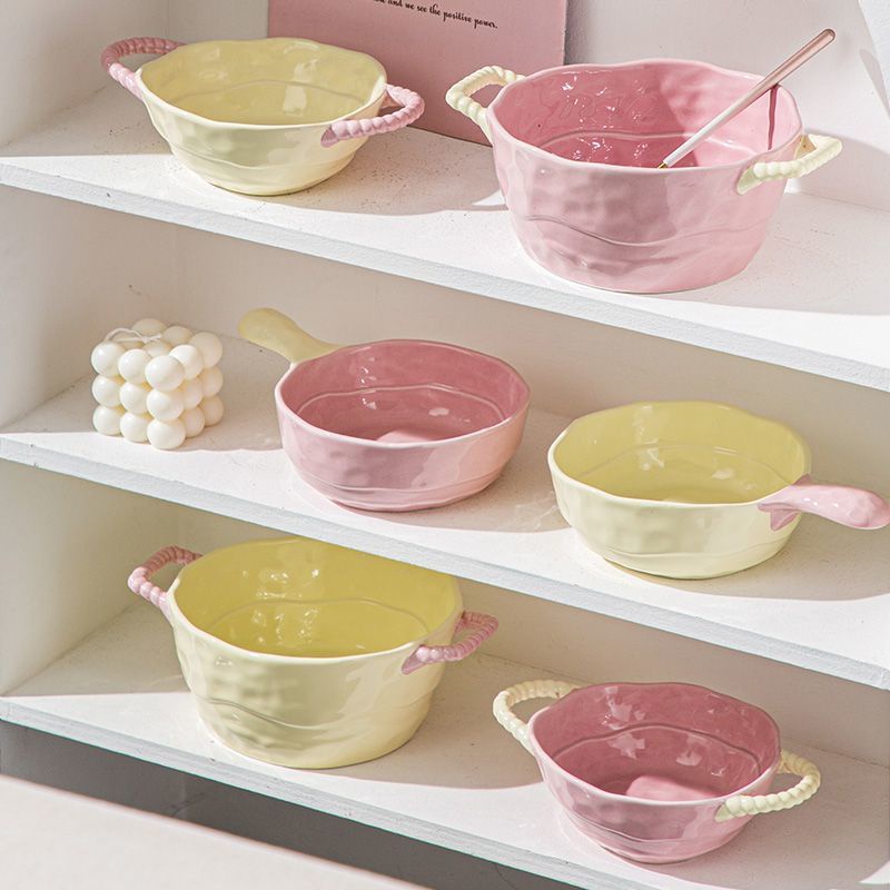雙耳湯碗 陶瓷碗 家用手柄碗 烘焙烤碗 沙拉水果碗 ins湯碗空氣炸鍋專用碗