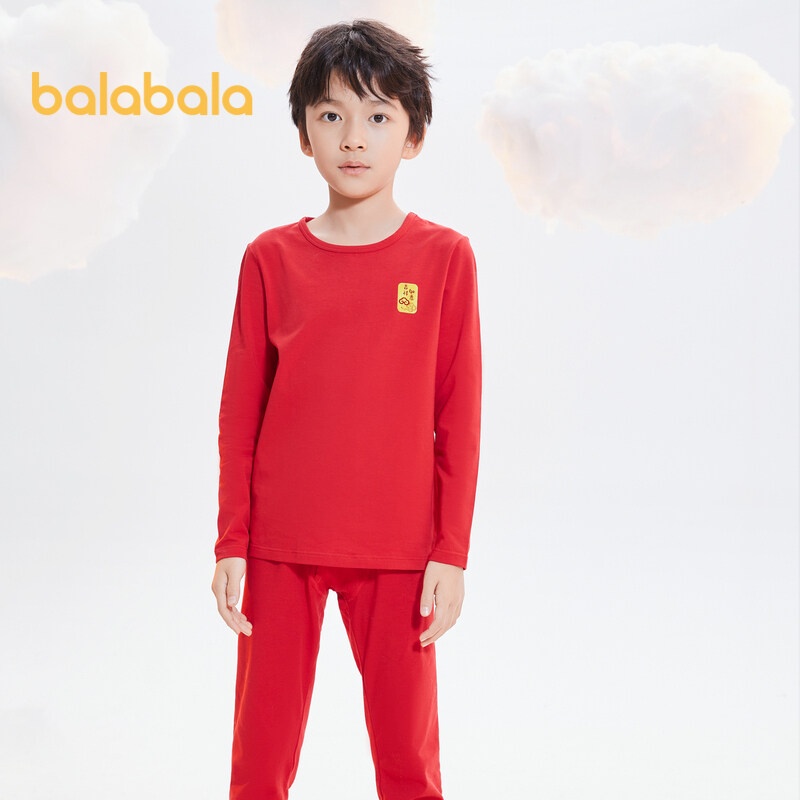 Balabalachildren Long Johns 套裝男童新年紅色打底嬰兒睡衣