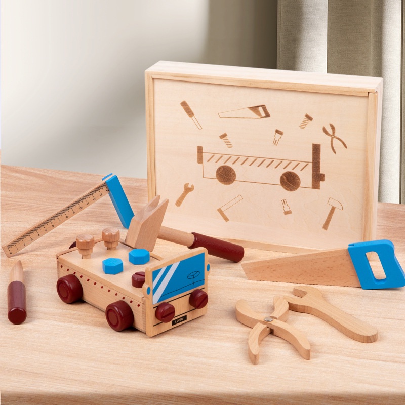 🌈蒙氏兒童木製手提便攜仿真工具台維修箱擰螺絲拼裝敲打台過家家玩具