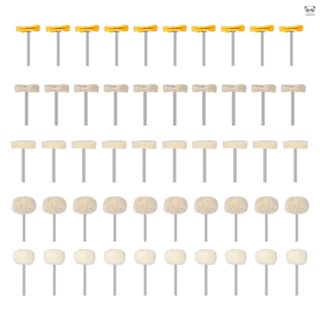 50pcs 拋光布輪組合 3.0mm柄迷你棉質拋光打磨輪 10羊毛絨+10黃布輪+10白布輪+10毛線磨頭+10毛氈輪