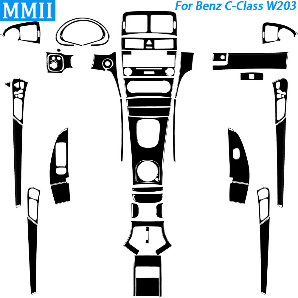 適用於梅賽德斯-奔馳 C 級 W203 2005-2007 鋼琴黑色換檔車窗升降出風口儀表板面板裝飾汽車內飾貼紙