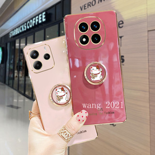 新款手機殼 紅米 Redmi Note 14 Pro + Note14 5G 外殼電鍍直邊附貓支架保護軟殼 保護殼
