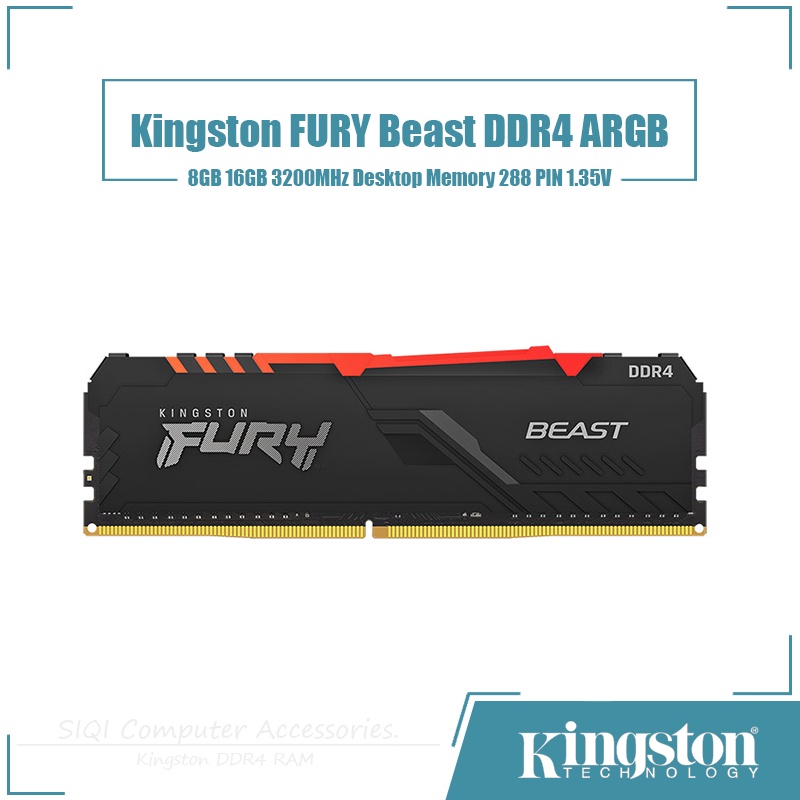 金士頓 FURY Beast DDR4 RAM RGB 8GB 16GB 3200MHz 台式機內存 288 PIN 1
