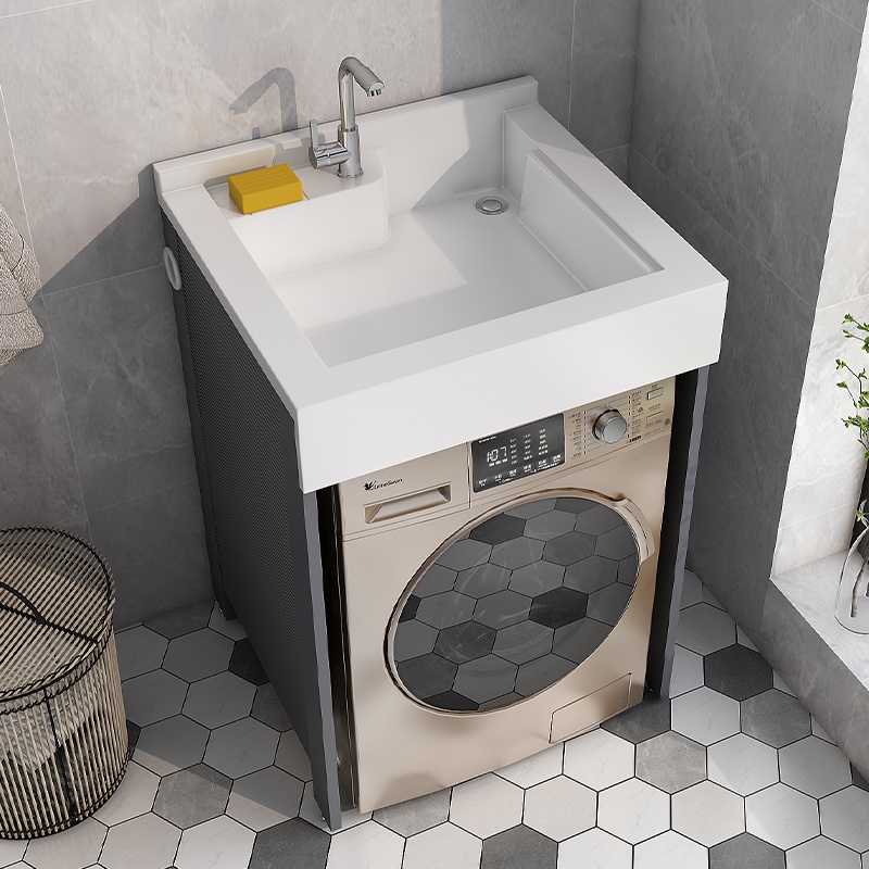 太空鋁洗衣櫃組合一體台盆洗衣池槽小戶型陽台洗衣機櫃帶搓板定製