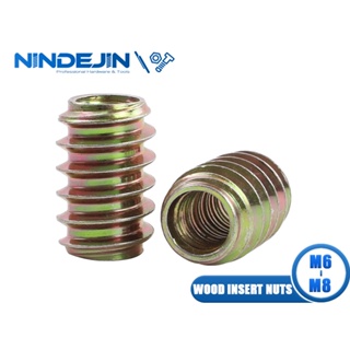Nindejin 10-20 件木插入螺母 M6 M8 鍍鋅碳鋼家具直通驅動無頭螺紋螺母螺絲